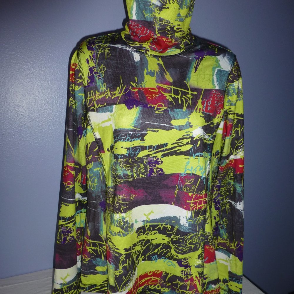 Women's Sno Skins Multi-Color Geometric Long Sleeve Turtle Neck Shirt XL